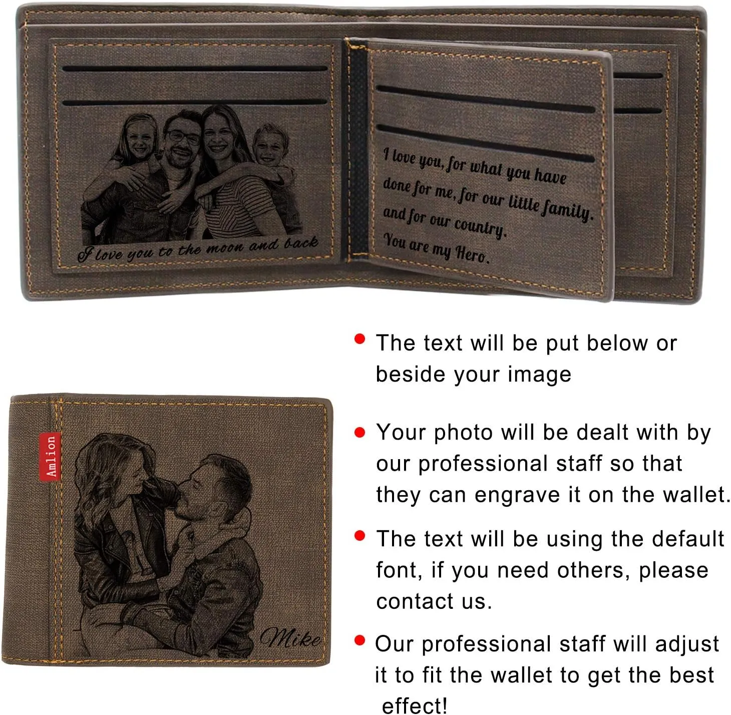 Amlion Custom Engraved Wallet,Personalized Photo RFID Wallets for Men,Husband,Dad,Son,Personalized Gifts