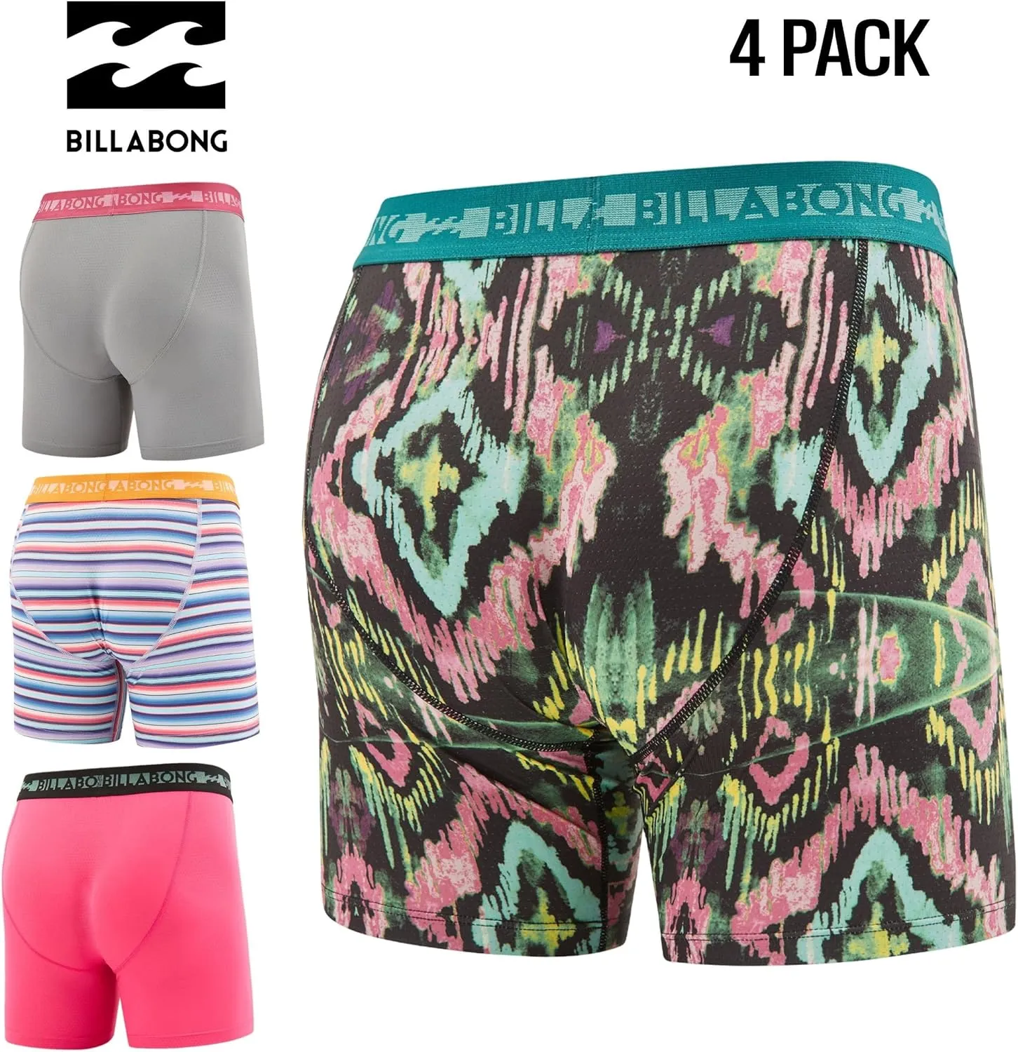 Billabong Mens Underwear 4 Pack Microfiber Performance Boxer Briefs for Men
