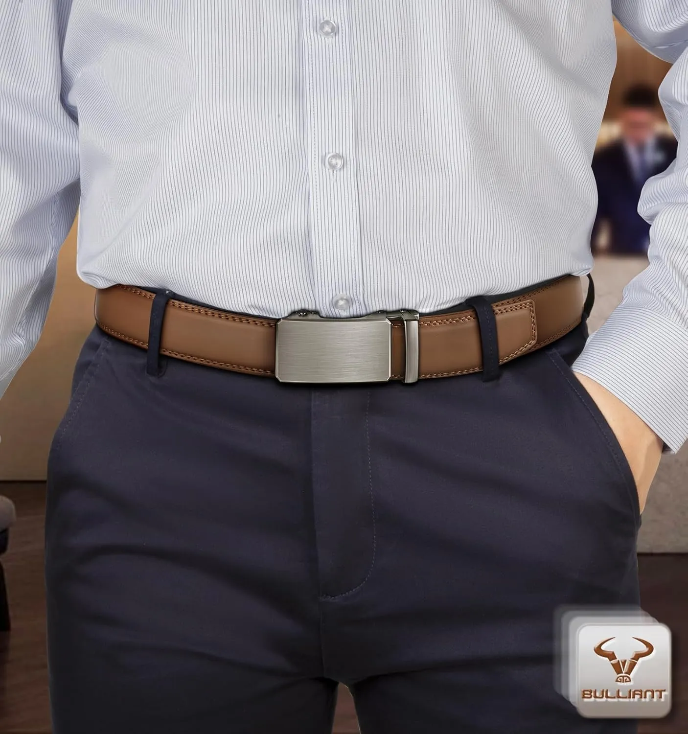 BULLIANT Men Belt 2Pack Ratchet Belt Adjustable For Gift Men Dress Jeans Casual Pants 1 3/8-Cut For Fit