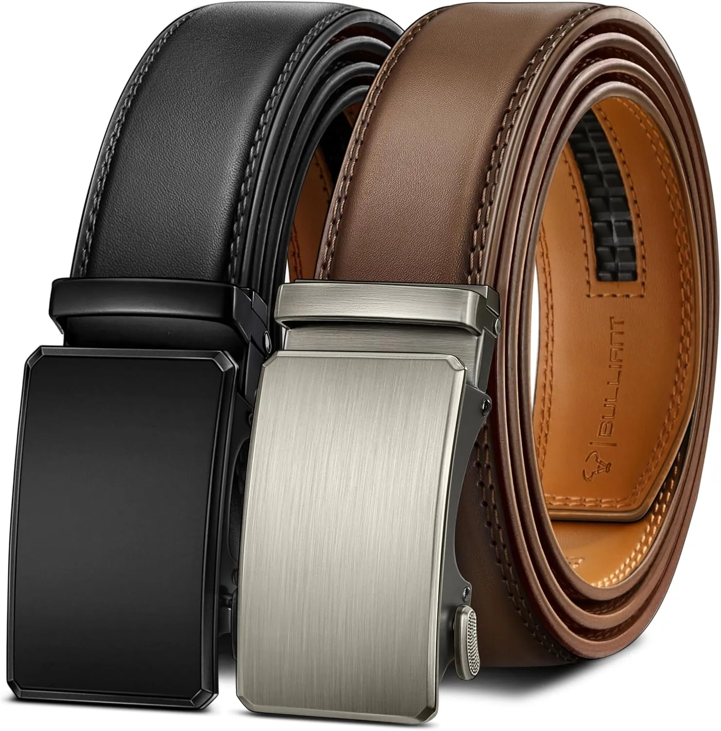 BULLIANT Men Belt 2Pack Ratchet Belt Adjustable For Gift Men Dress Jeans Casual Pants 1 3/8-Cut For Fit