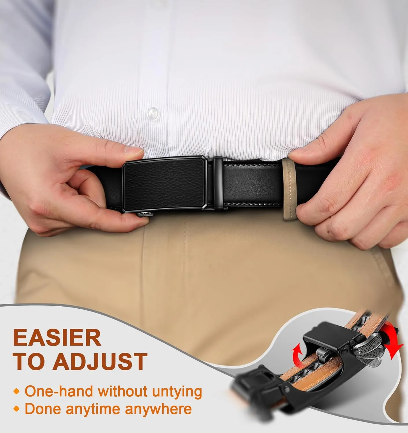 BULLIANT Men Belt 2Pack Ratchet Belt Adjustable For Gift Men Dress Jeans Casual Pants 1 3/8-Cut For Fit