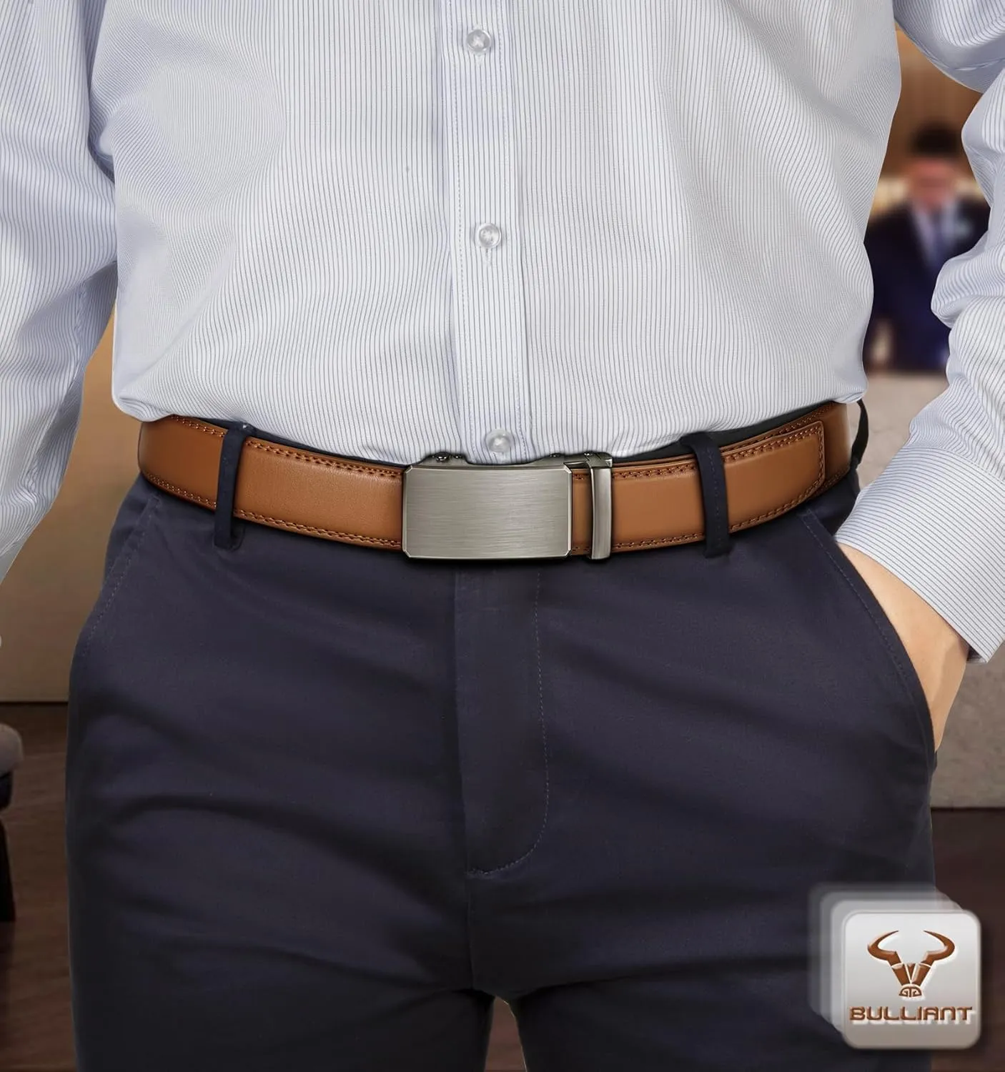BULLIANT Men Belt 2Pack Ratchet Belt Adjustable For Gift Men Dress Jeans Casual Pants 1 3/8-Cut For Fit