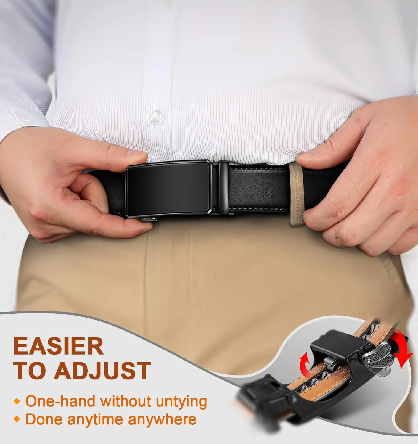 BULLIANT Men Belt 2Pack Ratchet Belt Adjustable For Gift Men Dress Jeans Casual Pants 1 3/8-Cut For Fit