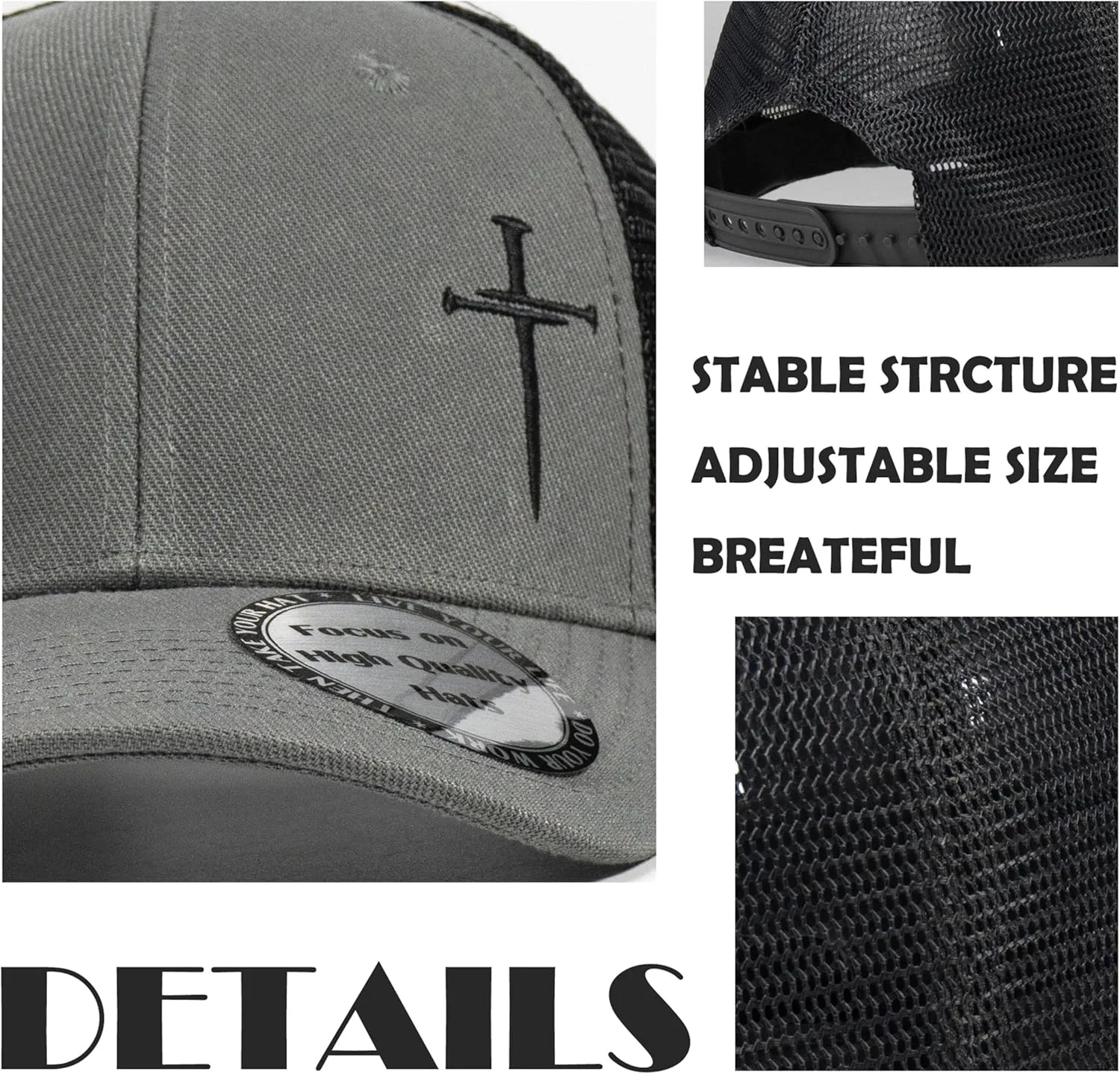 Christian Hats for Men Women,Jesus 3 Nail Cross Hat Christian Religious Gifts for Birthday/Christmas