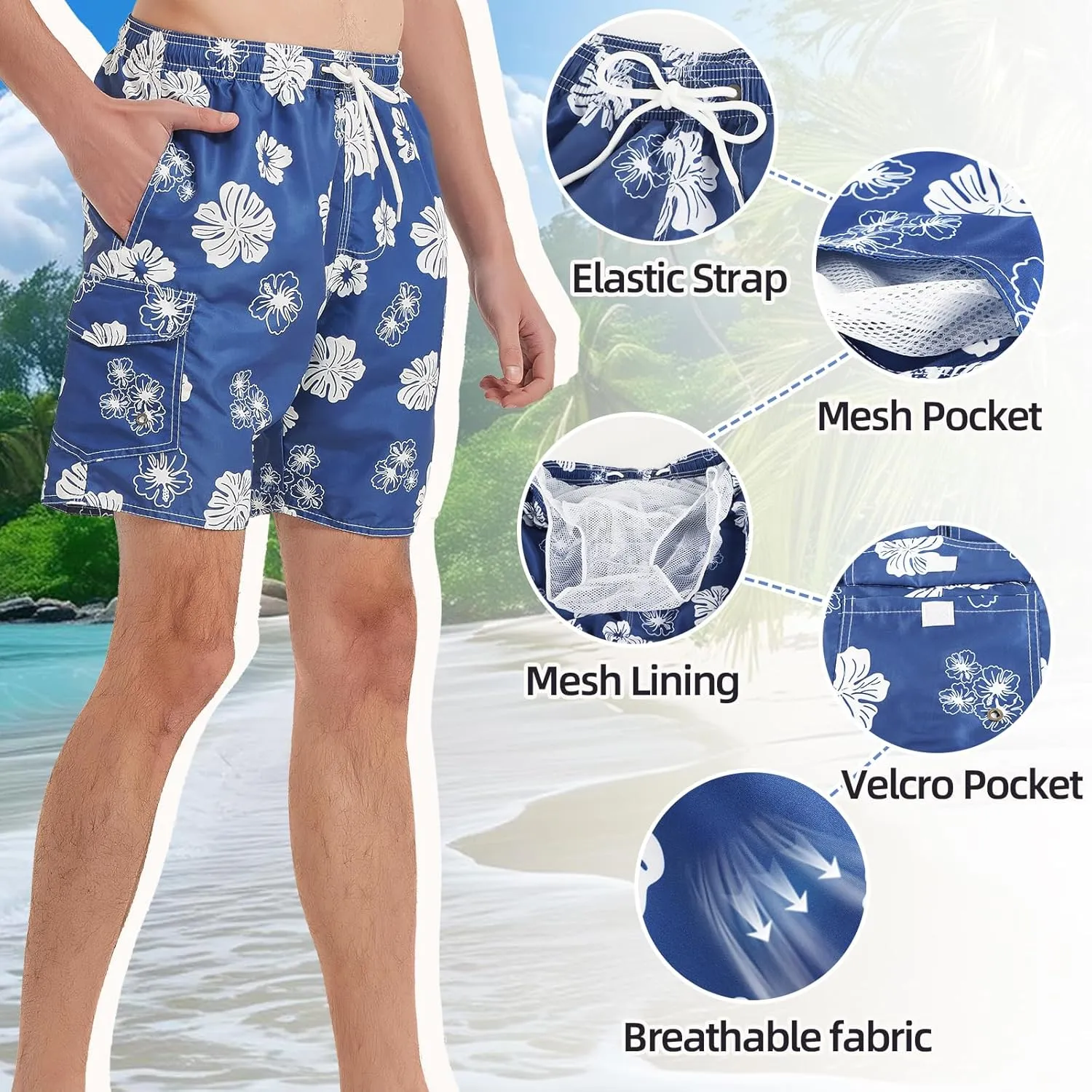 Mens Swim Trunks Swim Shorts Swimwear Quick Dry 7???? Swimming Trunks with Mesh Lining