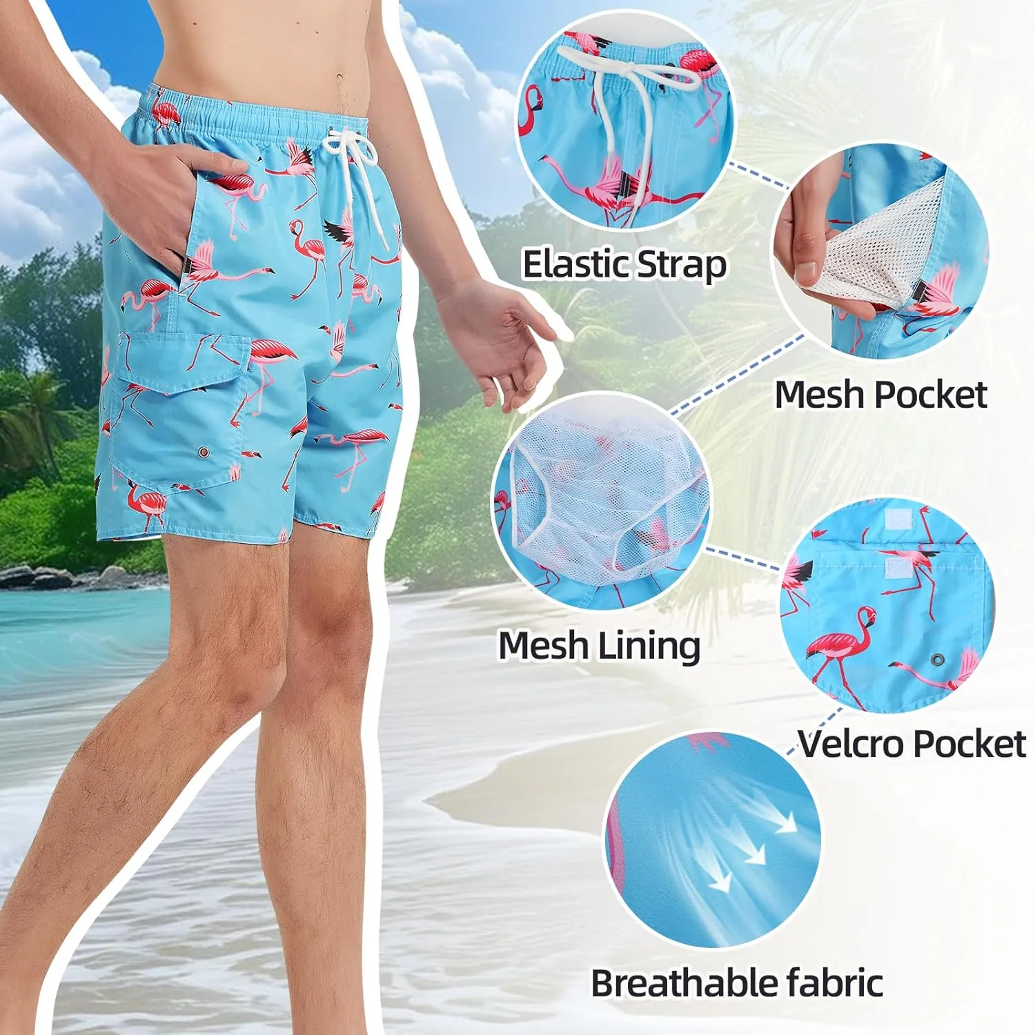 Mens Swim Trunks Swim Shorts Swimwear Quick Dry 7???? Swimming Trunks with Mesh Lining