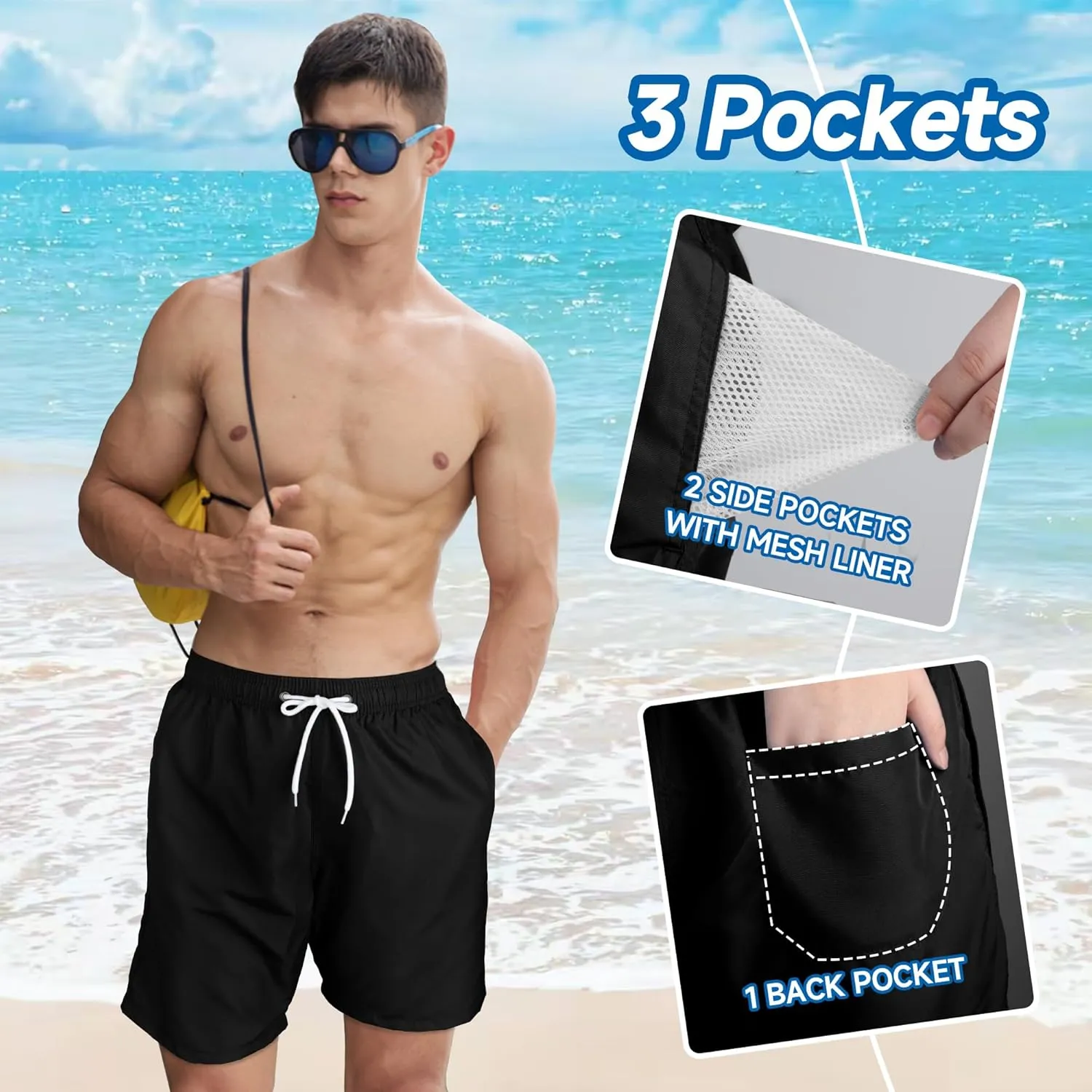 Mens Swim Trunks Swim Shorts Swimwear Quick Dry 7???? Swimming Trunks with Mesh Lining
