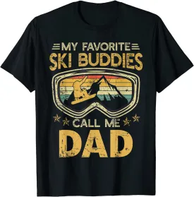 Mens Vintage My Favorite Ski Buddies Call Me Dad T-Shirt