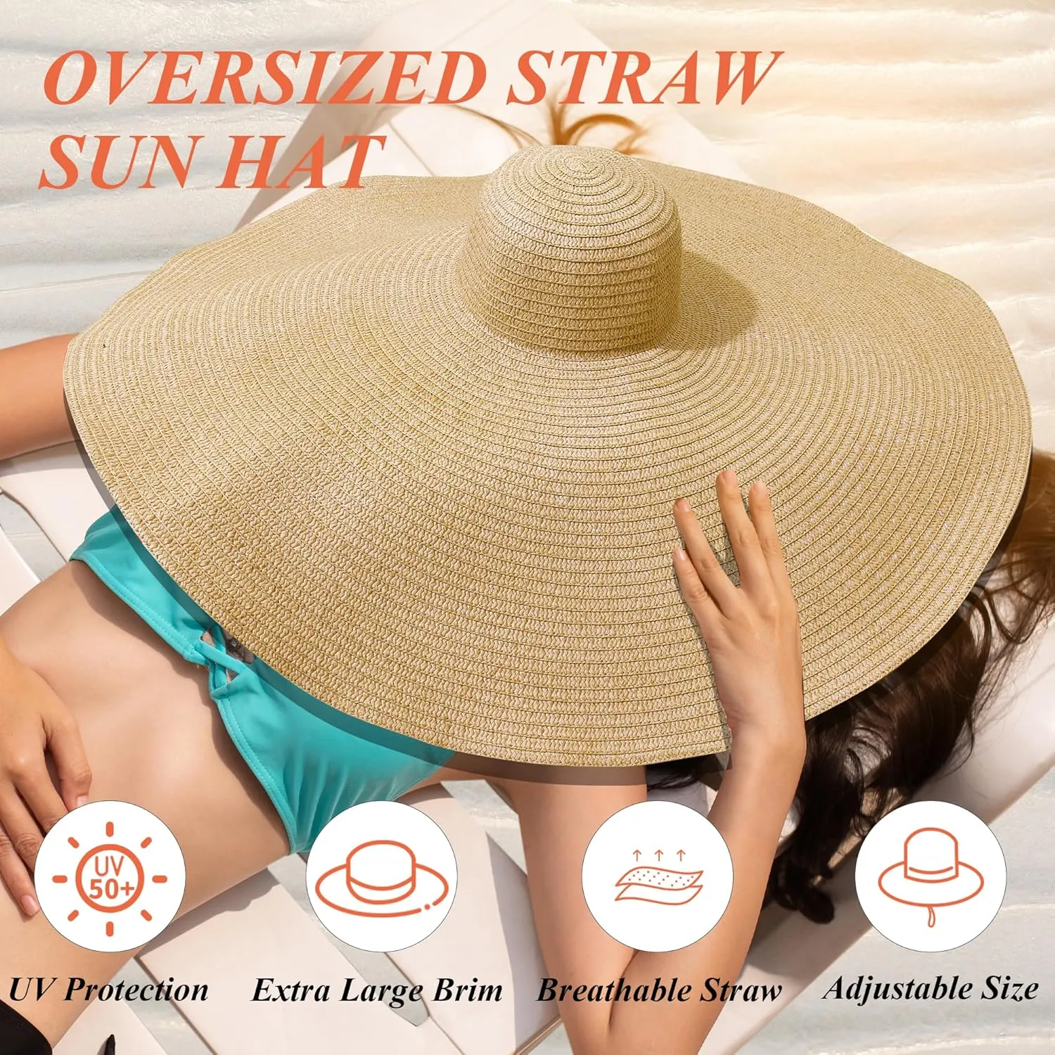 Oversized Sun Straw Hat for Women, UPF 50  Floppy Wide Brim Summer Hat, Foldable Roll Up Travel Hat Beach Hats for Women