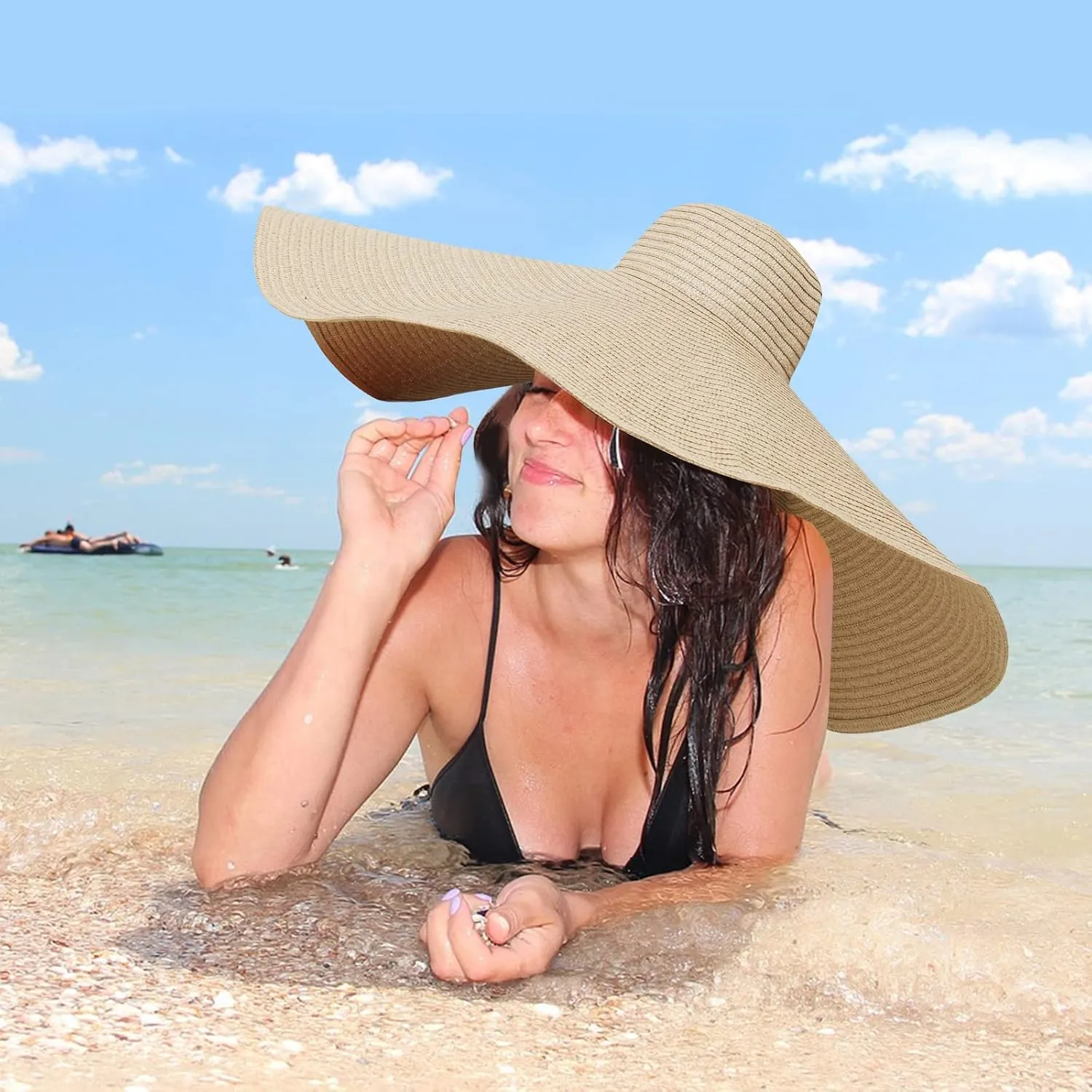 Oversized Sun Straw Hat for Women, UPF 50  Floppy Wide Brim Summer Hat, Foldable Roll Up Travel Hat Beach Hats for Women