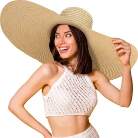 Oversized Sun Straw Hat for Women, UPF 50  Floppy Wide Brim Summer Hat, Foldable Roll Up Travel Hat Beach Hats for Women