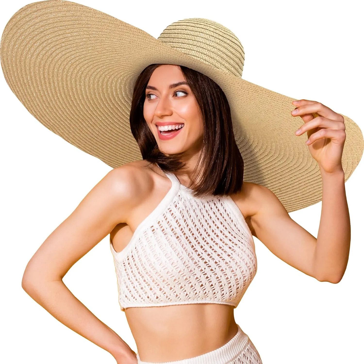 Oversized Sun Straw Hat for Women, UPF 50  Floppy Wide Brim Summer Hat, Foldable Roll Up Travel Hat Beach Hats for Women